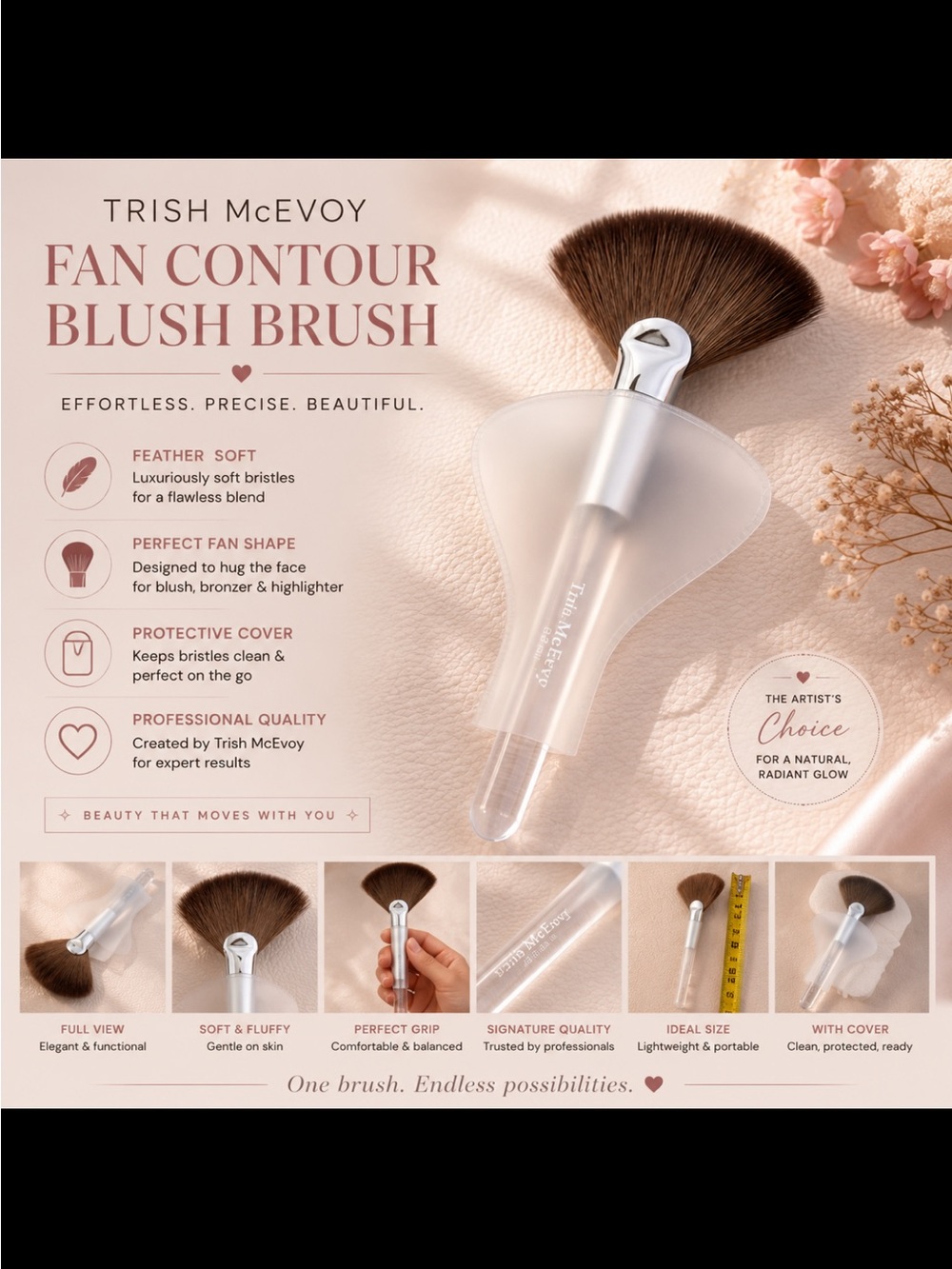 Trish McEvoy Fan Contour Blush Brush in Brown and Silver